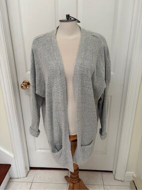Suzy Shier Light Gray Open-Front Cozy Cardigan